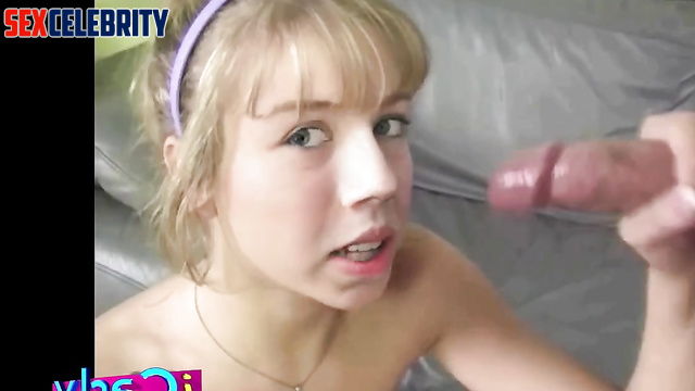 Fake Jennette McCurdy jerking off dick got a lot of cum on her face