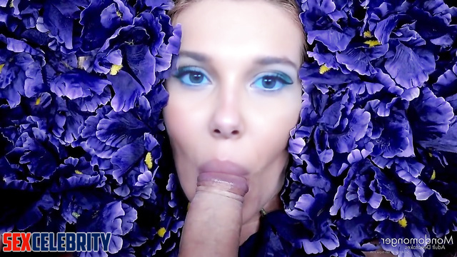 Hot blonde Millie Bobby Brown makes blowjob close ups in porn tape [PREMIUM]