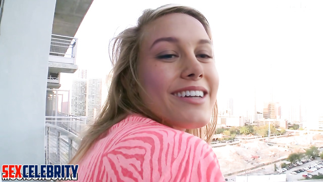 Blonde sex tapes, she fucked right on the balcony (Brie Larson) [PREMIUM]