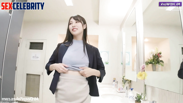 Colleagues having oral sex in the office toilet, Mina TWICE ai 미나 가짜 포르노