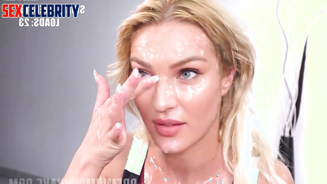 Her pretty face collected a lot of sperm / Candice Swanepoel bukkake porn