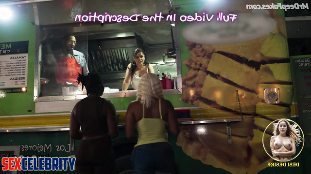 Dirty bitch Michelle Rodriguez showed boobs near the food truck, fakeapp